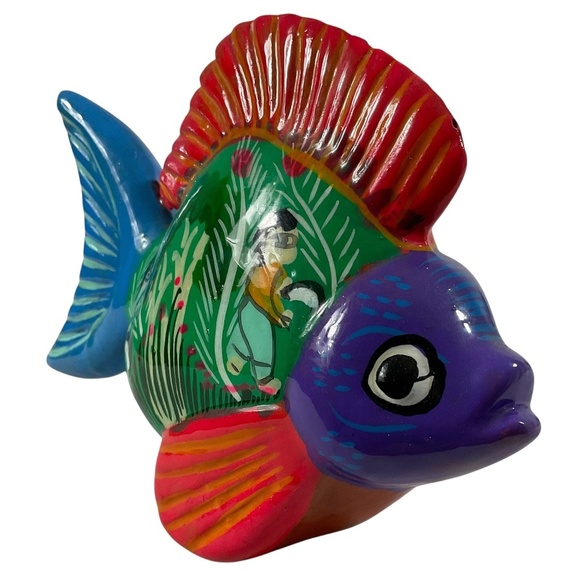 Colorful Mexican Folk Art Hand Painted Ceramic Fish Figurine 7” x 5” - Picture 6 of 12